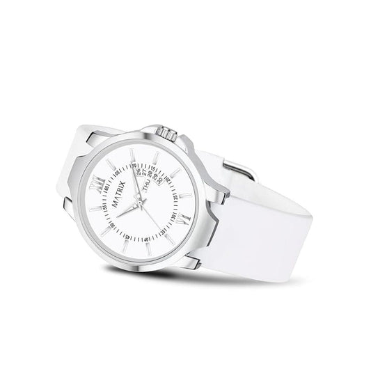 LX INDIA Watch White Matrix Antique 2.0 Day & Date Softest Silicone Strap Analog Watch for Men
