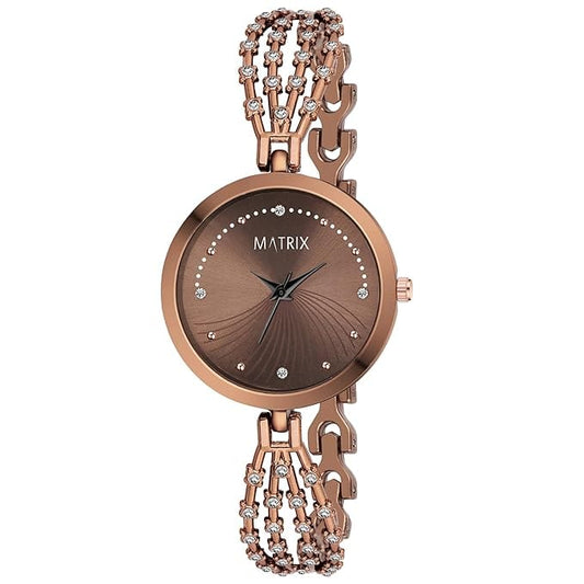 LX INDIA Watch Copper Matrix Daisy Collection Stone Studded Dial Analog Watch for Women