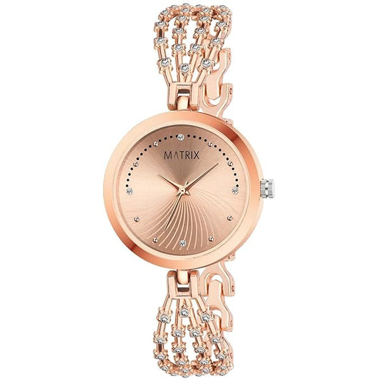 LX INDIA Watch Rose Gold Matrix Daisy Collection Stone Studded Dial Analog Watch for Women