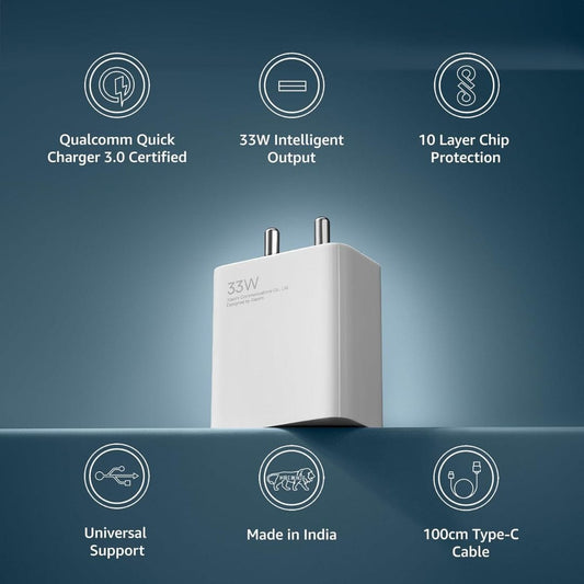 LX INDIA Mobile Charger Mi 33W SonicCharge 2.0 USB Charger for Cellular Phones, White