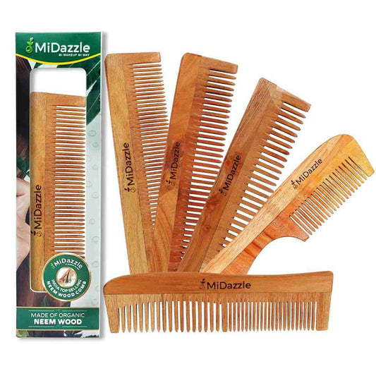 LX INDIA Combs Midazzle Kacchi Neem Wooden Comb Pack of 5 (NC12346)
