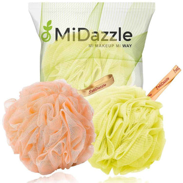 LXINDIA Loofah Midazzle Luxury Loofah Bathing Sponge Exfoliator (Small, Orange & Yellow) (Pack of 2, Set of 4)