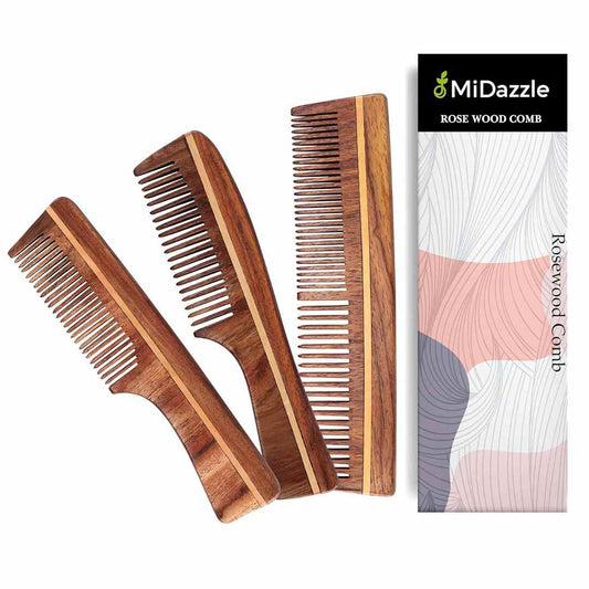 LX INDIA Combs Midazzle Natural Handcrafted Sheesham Rosewood Hair Comb- Pack of 3