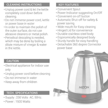 LX INDIA Kettle and Bottle Combo MILTON Combo Set Go Electro Stainless Steel Kettle and Stainless Steel Water Bottle