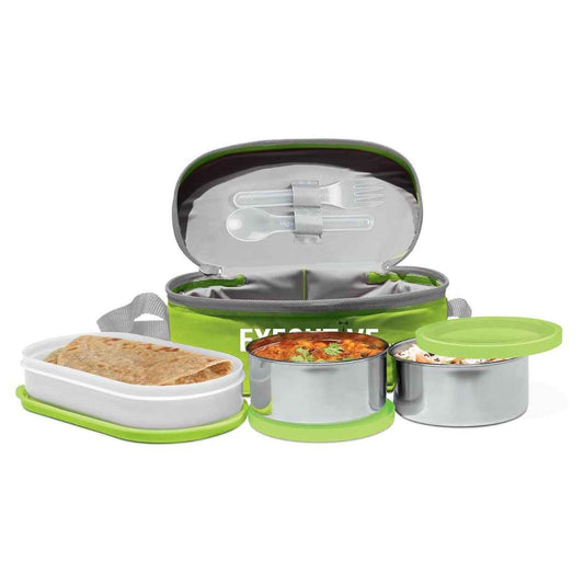LX INDIA Containers MILTON Executive Lunch Box, 2 Round Inner Steel Round Containers (Green)