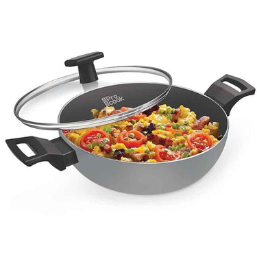 LXINDIA cookware MILTON Pro cook Black Pearl Non Stick Kadai with Glass Lid and Handles (26cm)