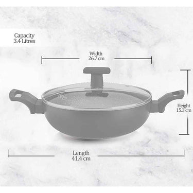 LXINDIA cookware MILTON Pro cook Black Pearl Non Stick Kadai with Glass Lid and Handles (26cm)