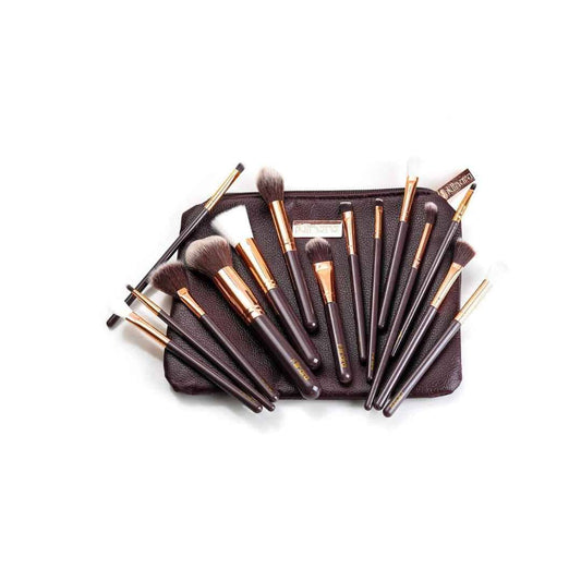 LX INDIA Makeup Brush Brown Minara Makeup Brush Set Of 15 With Easy To Carry Pouch