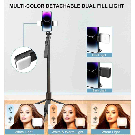LX INDIA Mobile Tripods Mobilife 62-inch Selfie Stick Tripod 360° Rotation with Gimbal Handle Dual Fill Light Bluetooth Aluminum Selfie Stick Stand