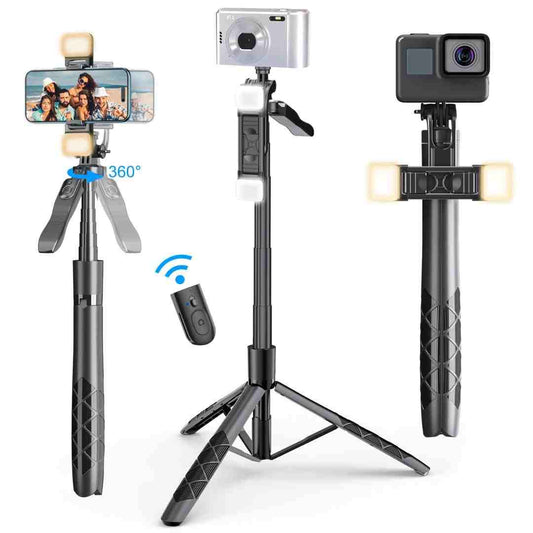 LX INDIA Mobile Tripods Mobilife 62-inch Selfie Stick Tripod 360° Rotation with Gimbal Handle Dual Fill Light Bluetooth Aluminum Selfie Stick Stand