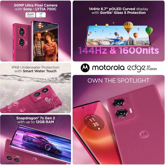 LXINDIA Smart phone Motorola Edge 50 Fusion 5G (Hot Pink, 8GB RAM, 128GB Storage)