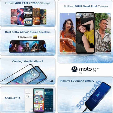 LXINDIA Smart phone Motorola G45 5G  4GB RAM 128GB Storage (Brilliant Blue)