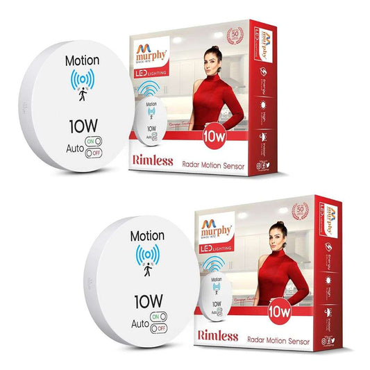 LX INDIA Motion Sensor Lights Murphy 10W Surface Mounted Rimless Radar Motion Sensor LED Light (Cool White, Auto ON/Off, White Body)-Pack of 2 – Smart Ceiling Light for Indoor Use with 6-Month Warranty
