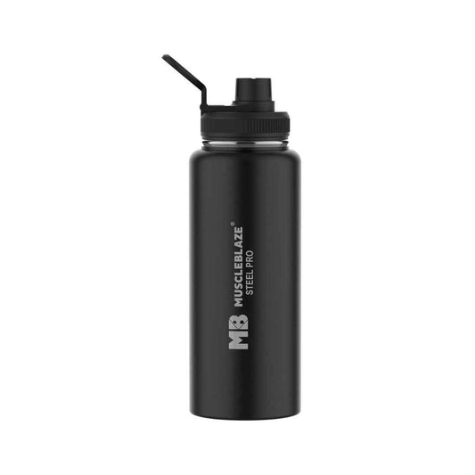 LX INDIA Shakers Stealth Black MuscleBlaze stainless steel Sports Insulated Bottle for Gym, Office, Home & Travel