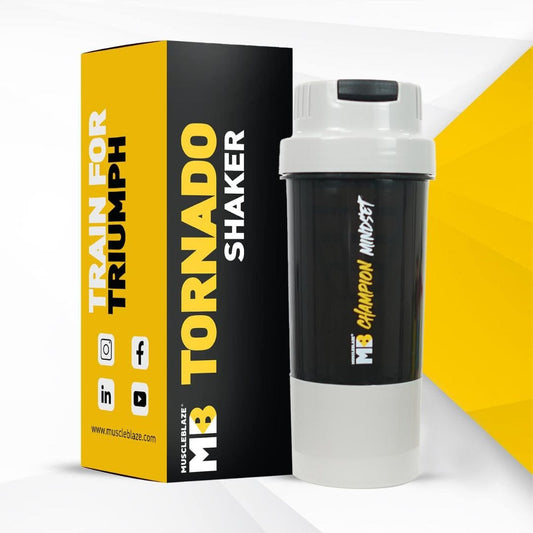 LX INDIA Shakers Grey MuscleBlaze Tornado Gym Shaker (Grey, 500ml) | Sipper Bottle with Extra Compartment