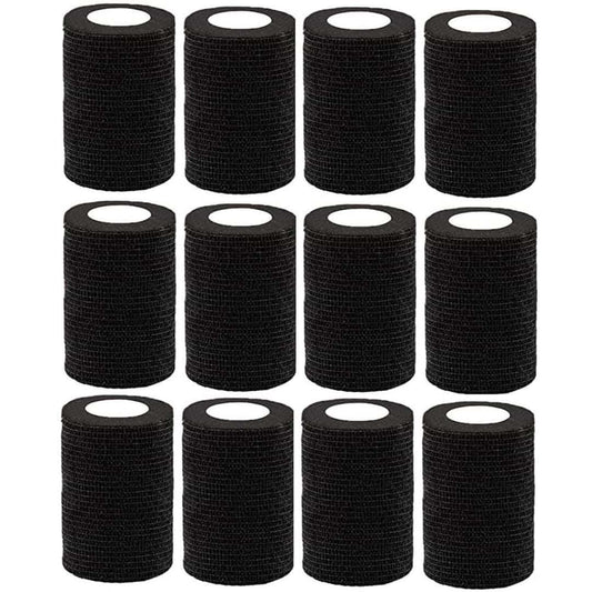 LX INDIA Bandage MuscleFix Breathable Self Adhesive Cohesive Bandage Wrap Suitable for Humans & Pets (4.5mtr - Pack Of 12) (Black, 7.5 cm (3 Inch)