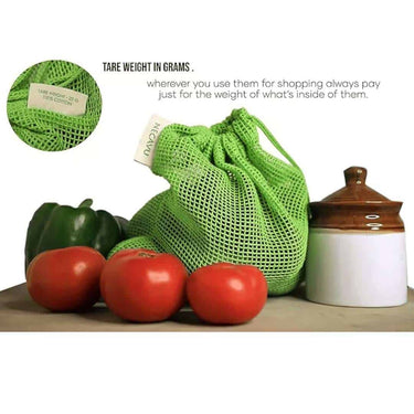 LXINDIA Bag Necavu100% cotton set of 6 fridge bag Eco-friendly natural vegetables bags for fridge storag Neem Green