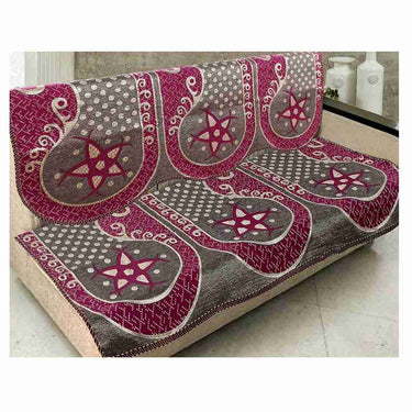 LXINDIA sofa cover Nendle Damask Design Sofa Set Covers 5 Seater with Cotton and Polyester (Pink)Pack of 6