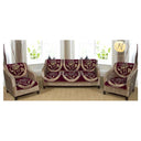 LXINDIA sofa cover Nendle Soft Smooth Solid Fabric Floral Design Velvet 5 Seater Sofa Covers (Maroon)Set of 6 Pieces