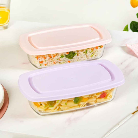 LX INDIA Containers Nestasia Food Safe Glass Containers with Lid Set of 2 (1600ml)