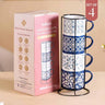 LXINDIA Tea Set Nestasia Stackable Ceramic Cups Set of 4 Floral Blue