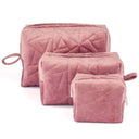 LXINDIA Bag Nestasia Velvet Dusty Pink Quilted Multipurpose Set Of 3 Cosmetic Bags