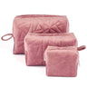 LXINDIA Bag Nestasia Velvet Dusty Pink Quilted Multipurpose Set Of 3 Cosmetic Bags