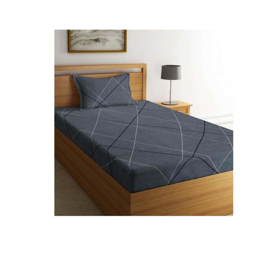 LXINDIA Cloth and Sheets NEW LEAF Glace Cotton Dark Grey Cotton Single Bedsheets