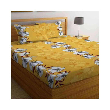 LXINDIA Cloth and Sheets NEW LEAF Premium Cotton Elastic Fitted(White And Yellow)