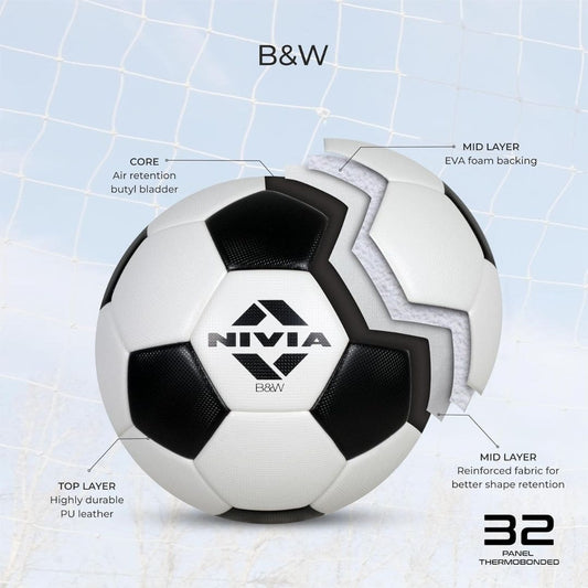 LXINDIA Football Nivia B&W Football, Thermobond, 32 Panels - Size-5 (Black and White)