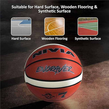 LXINDIA Basket Ball Nivia Engraver Basketball Soft Rubberized Moulded 14 Panel for Men Size 5 (Brown Creme)