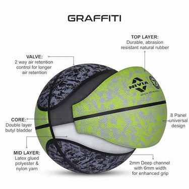 LXINDIA Basket Ball Nivia Graffiti Basketball Rubberized Moulded Panel 8 (Black Green)