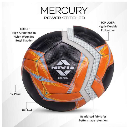 LXINDIA Football Nivia Mercury Football (Size - 5) 12 Panel (Black/Orange)