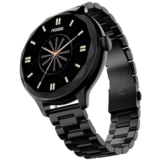 LX INDIA Smart Watch Noise Diva with Diamond Cut Dial, Glossy Metallic Finish, AMOLED Display, Premium Metal Straps, 100+ Watch Faces, Female Cycle Tracker Smart Watch (Metallic Black)