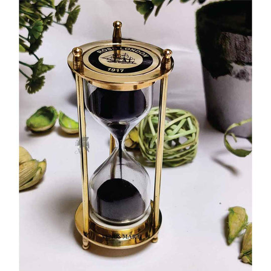LX INDIA Sand Timers Black NORVILLE® Wooden and Brass Sand Timer , Size- Small