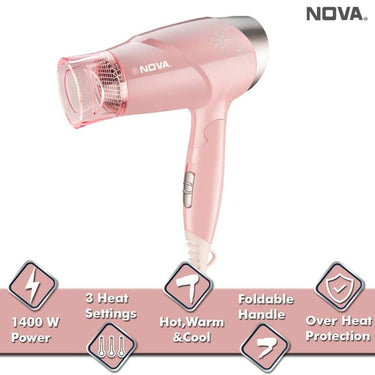 LXINDIA Dryer Nova NHP 8202 Premium 1400 Watts Hair Dryer for Women (Pink)