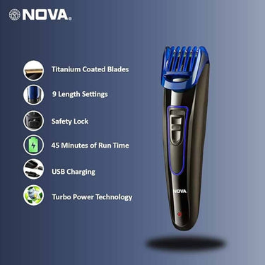 LXINDIA Trimmer Nova NHT 1071 Titanium Coated Cordless 45 Minutes USB Trimmer for Men