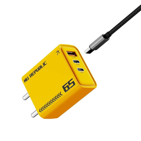 LX INDIA Mobile Charger Nu Republic Cybotron 65W GaN Superfast Wall Charger (Yellow)