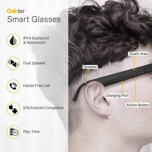 LX INDIA Smart Glasses OAKTER Smart Glasses with Wireless Bluetooth | Hands-Free Calling | Open Ear Music | Sport Headset | Intelligent Eyewear