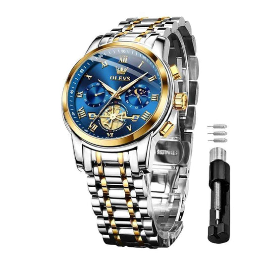 LX INDIA Watch Blue Gold OLEVS Watches for Men Chronograph Business Wrist Watches
