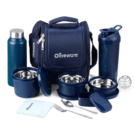 LX INDIA Containers oliveware Teso Fuel Meal Combo Lunch Box Set | Set of 3 Containers (Blue)