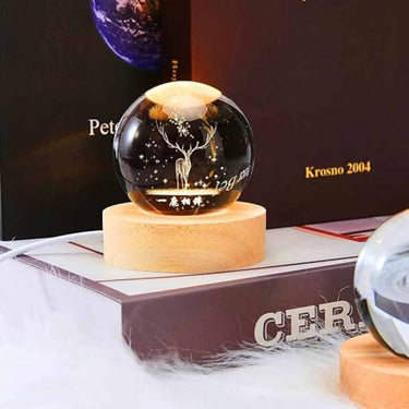 LXINDIA Fancy Lights One94Store 3D Deer Crystal Globe Lamp Creative Engraved Crystal Ball Night Light