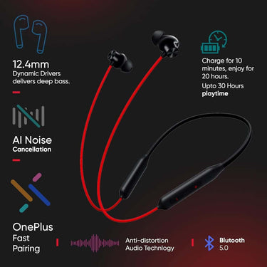 LXINDIA headphone OnePlus Bullets Z2 Wireless Earphone(Acoustic Red)