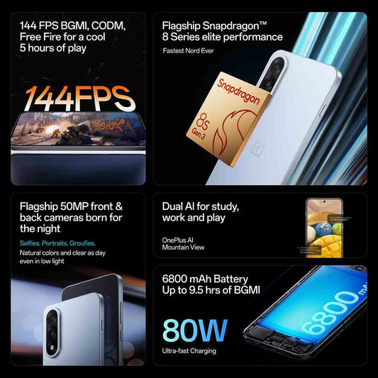 LX INDIA Smart phone OnePlus Nord 5 | Snapdragon 8s Gen 3 | Stable 144FPS Gaming | Dual 50MP Flagship Camera