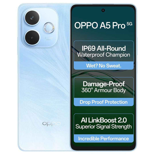 LX INDIA Mobile Phones OPPO A5 Pro 5G (Feather Blue, 8GB RAM, 256GB Storage)