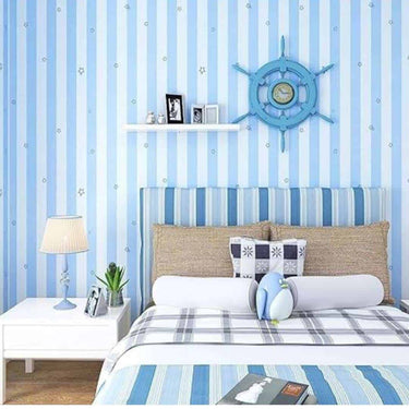 LXINDIA Wallpaper OREN EMPOWER PVC DIY Mixture of Blue and White Stripes Wallpaper Pack of 2 (45x330cm)