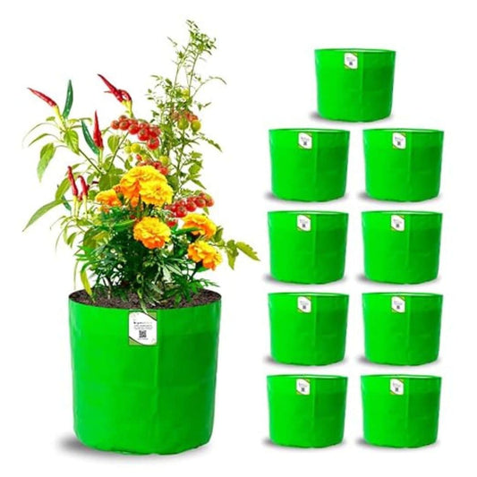 LX INDIA Grow Bags ORGANIC BAZAR 9x9 Grow Bags Premium HDPE 260 GSM, UV-Protected, Green Plant Bags (Pack of 10)