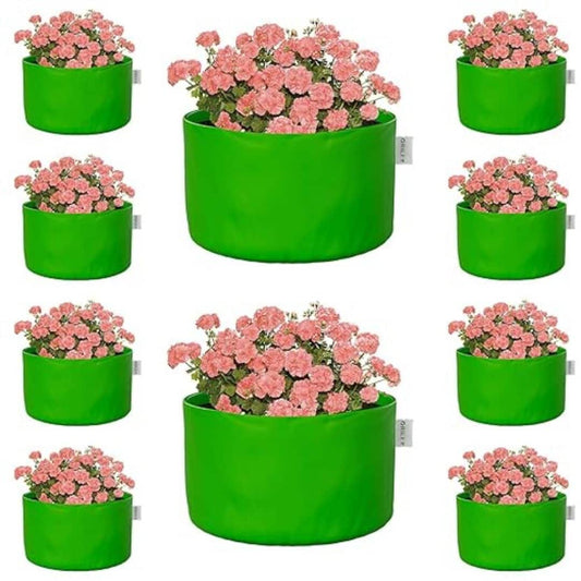 LX INDIA Grow Bags Oriley Grow Bag Heavy Duty HDPE (Green, Round Without Handle, 250 GSM 10 x 10 inch Pack of 10)