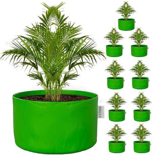 LX INDIA Grow Bags ORILEY Grow Bag Heavy Duty HDPE Plants ((Green, Round Without Handle, 250 GSM 12 x 12 inch Pack of 10))