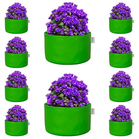 LX INDIA Grow Bags Oriley Grow Bag Heavy Duty HDPE Plants (Green, Round Without Handle, 250 GSM 15 x 15 inch Pack of 10)
